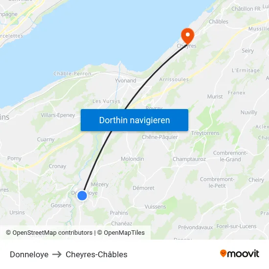Donneloye to Cheyres-Châbles map