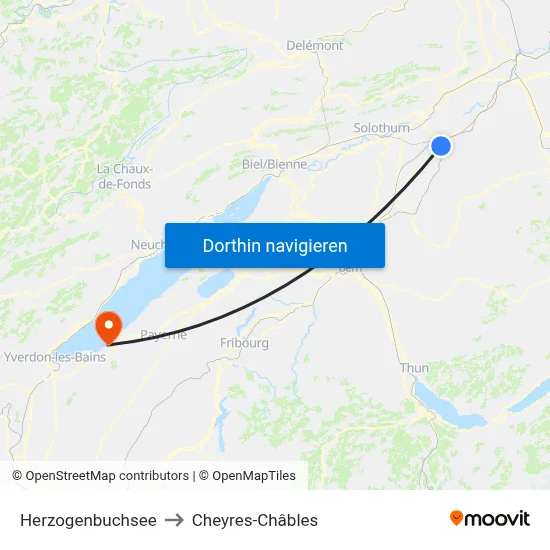 Herzogenbuchsee to Cheyres-Châbles map