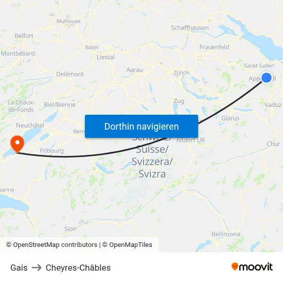 Gais to Cheyres-Châbles map