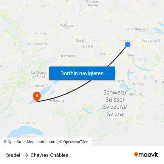 Stadel to Cheyres-Châbles map