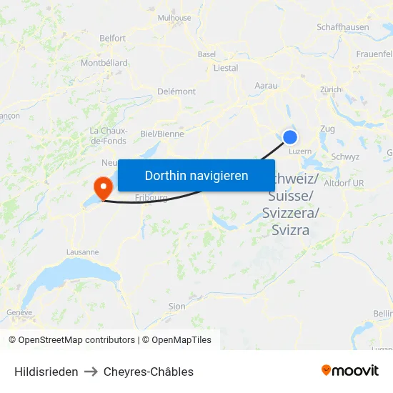 Hildisrieden to Cheyres-Châbles map
