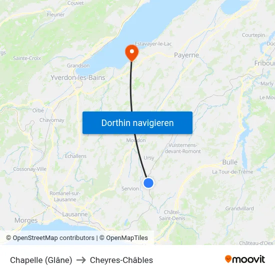 Chapelle (Glâne) to Cheyres-Châbles map