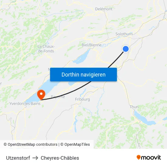 Utzenstorf to Cheyres-Châbles map