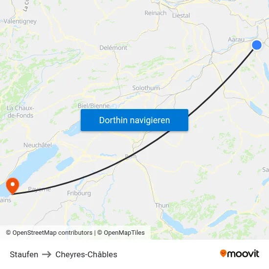 Staufen to Cheyres-Châbles map