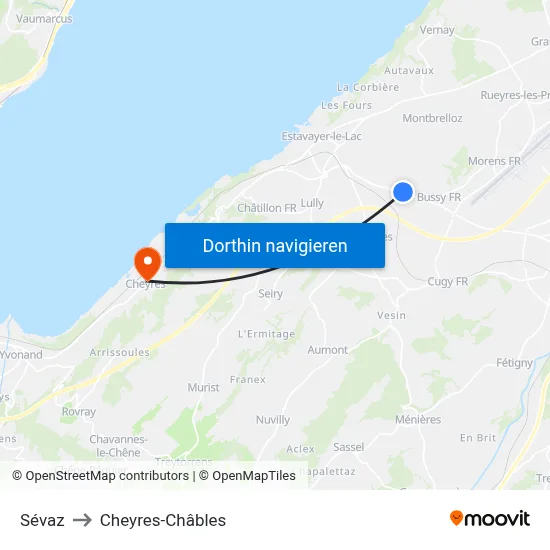 Sévaz to Cheyres-Châbles map