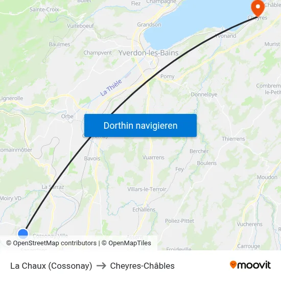 La Chaux (Cossonay) to Cheyres-Châbles map