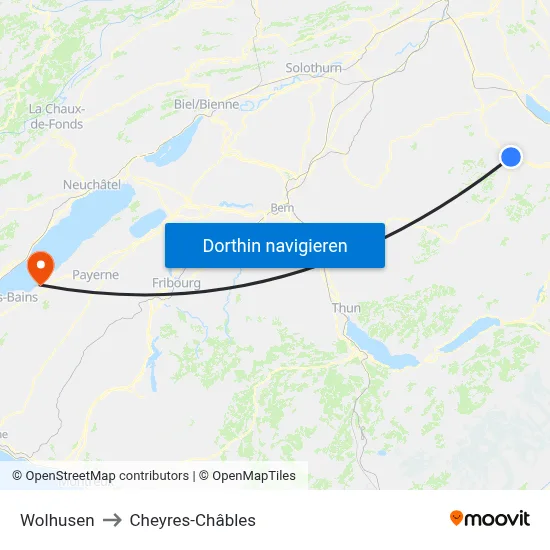 Wolhusen to Cheyres-Châbles map