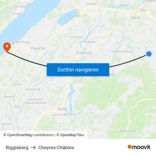 Riggisberg to Cheyres-Châbles map