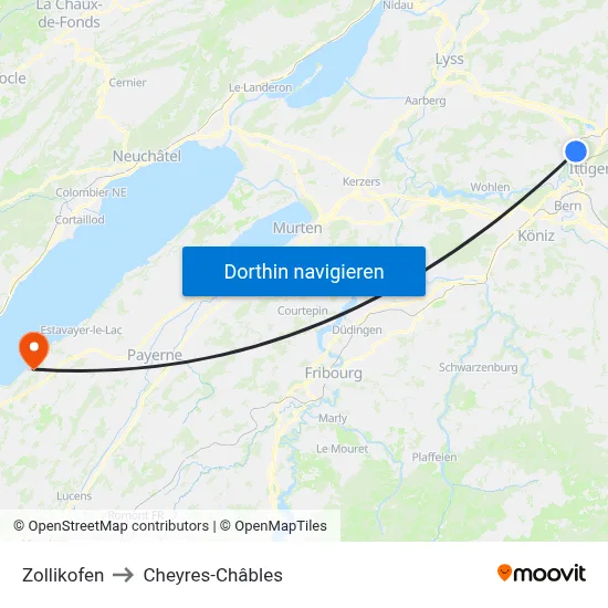 Zollikofen to Cheyres-Châbles map