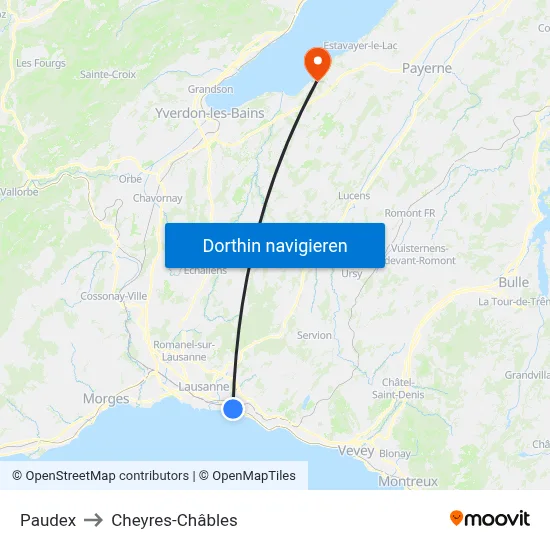 Paudex to Cheyres-Châbles map