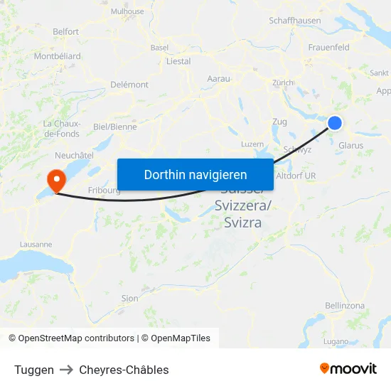 Tuggen to Cheyres-Châbles map