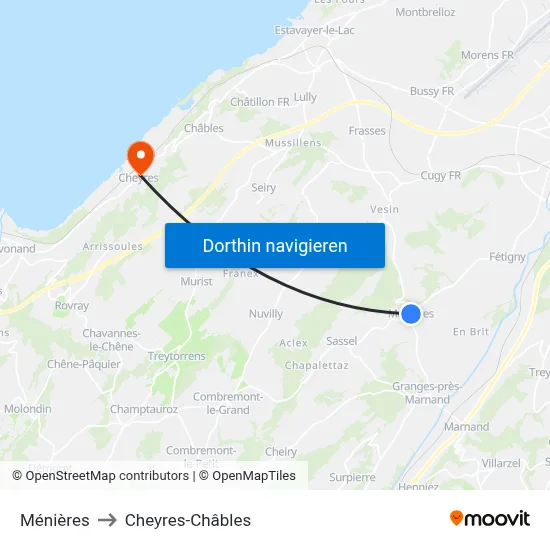 Ménières to Cheyres-Châbles map