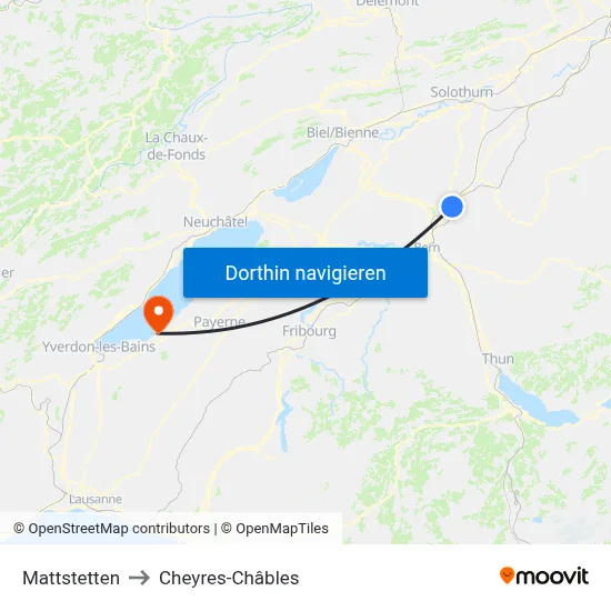 Mattstetten to Cheyres-Châbles map