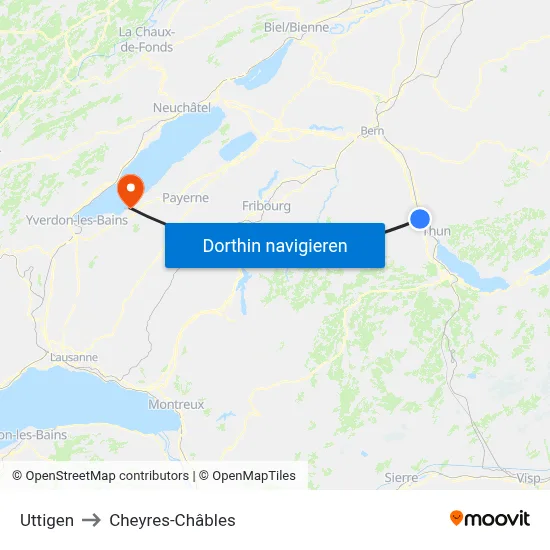 Uttigen to Cheyres-Châbles map