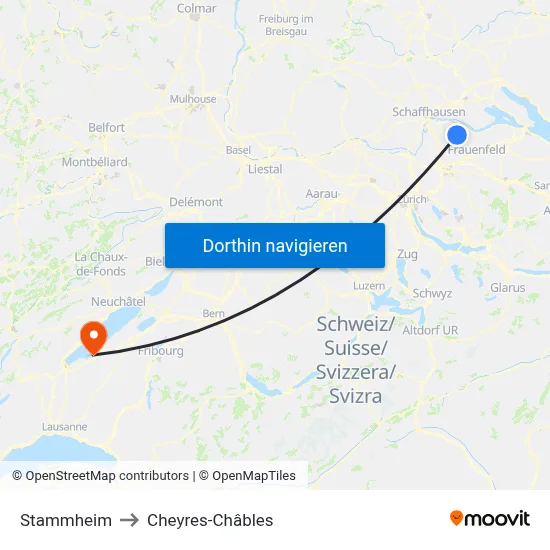 Stammheim to Cheyres-Châbles map