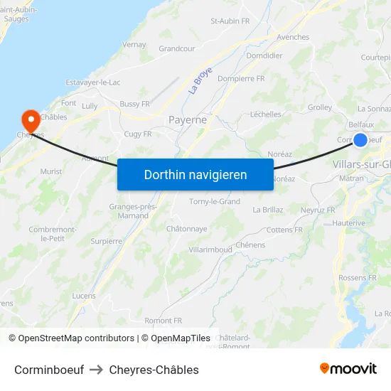 Corminboeuf to Cheyres-Châbles map
