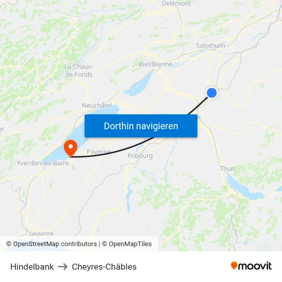 Hindelbank to Cheyres-Châbles map