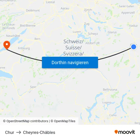 Chur to Cheyres-Châbles map