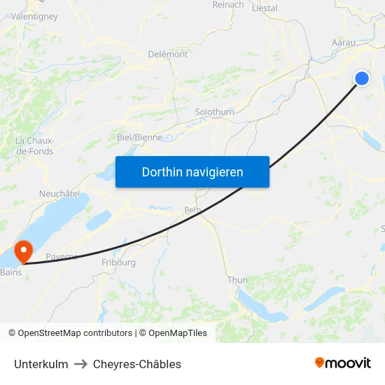 Unterkulm to Cheyres-Châbles map