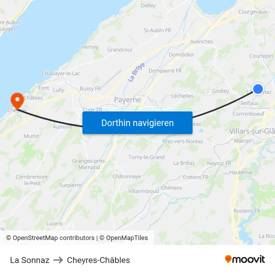La Sonnaz to Cheyres-Châbles map
