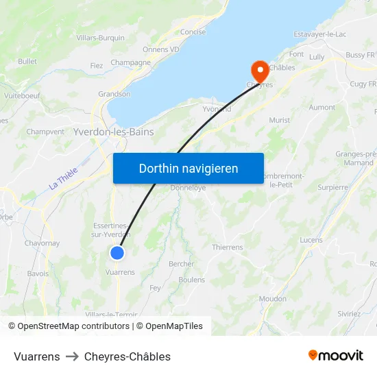 Vuarrens to Cheyres-Châbles map