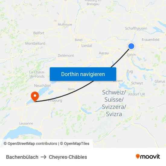 Bachenbülach to Cheyres-Châbles map