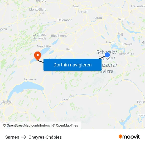 Sarnen to Cheyres-Châbles map