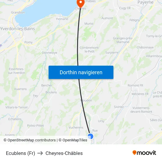 Ecublens (Fr) to Cheyres-Châbles map