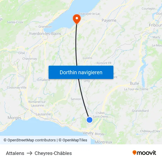 Attalens to Cheyres-Châbles map