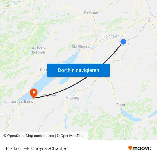 Etziken to Cheyres-Châbles map