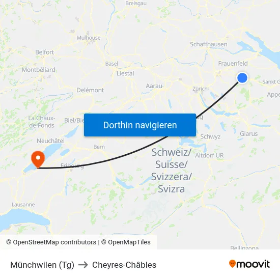 Münchwilen (Tg) to Cheyres-Châbles map