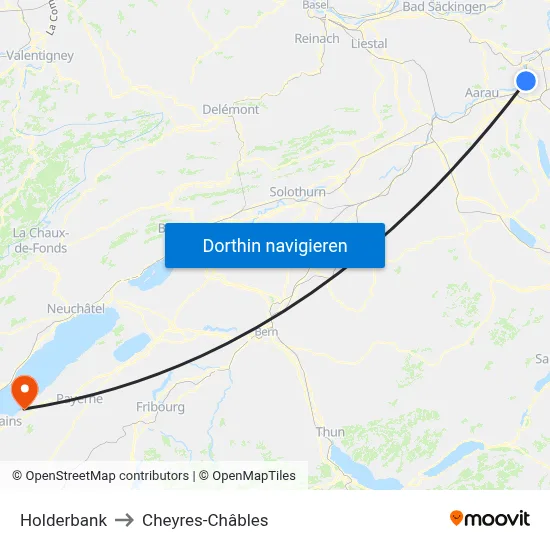 Holderbank to Cheyres-Châbles map