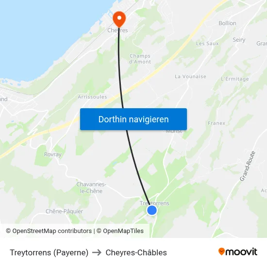 Treytorrens (Payerne) to Cheyres-Châbles map