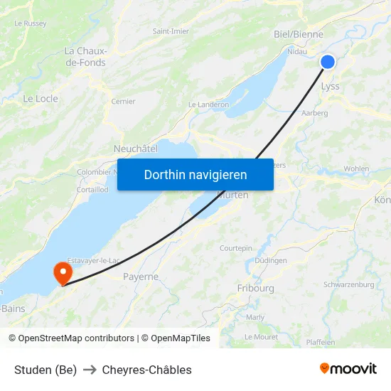 Studen (Be) to Cheyres-Châbles map