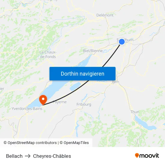 Bellach to Cheyres-Châbles map
