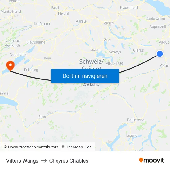 Vilters-Wangs to Cheyres-Châbles map