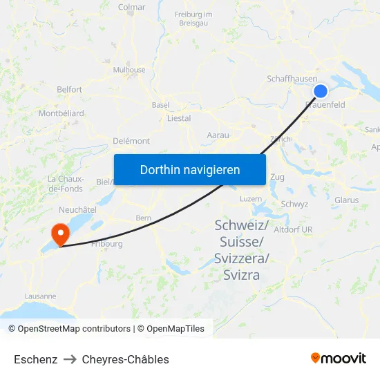 Eschenz to Cheyres-Châbles map