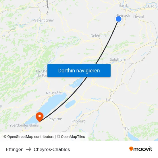 Ettingen to Cheyres-Châbles map