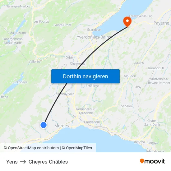 Yens to Cheyres-Châbles map