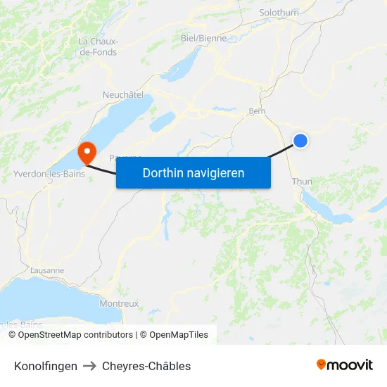 Konolfingen to Cheyres-Châbles map