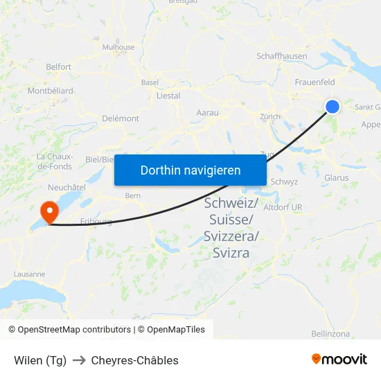 Wilen (Tg) to Cheyres-Châbles map