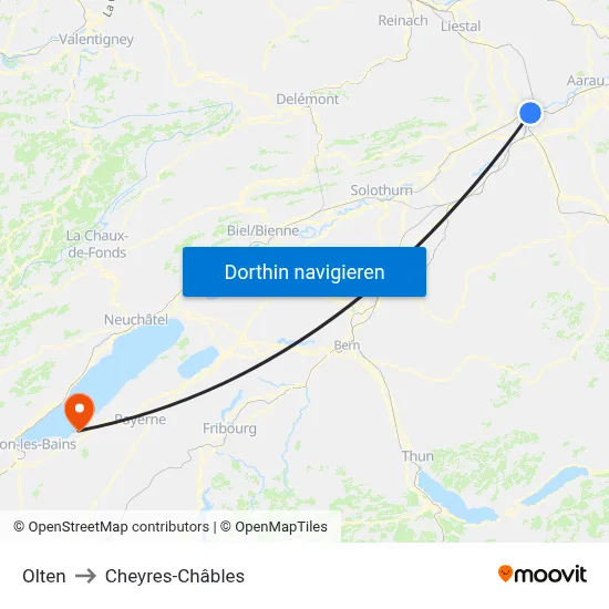 Olten to Cheyres-Châbles map