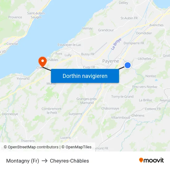 Montagny (Fr) to Cheyres-Châbles map
