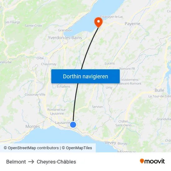 Belmont to Cheyres-Châbles map