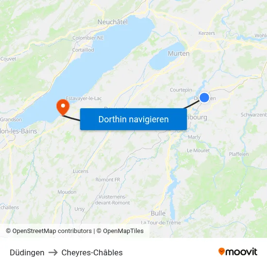 Düdingen to Cheyres-Châbles map