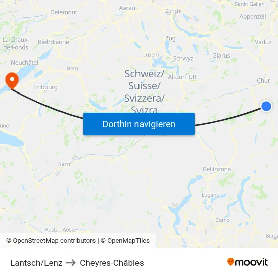 Lantsch/Lenz to Cheyres-Châbles map