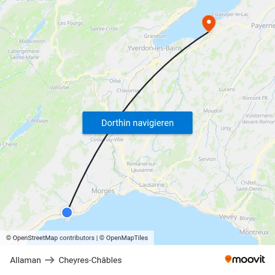 Allaman to Cheyres-Châbles map