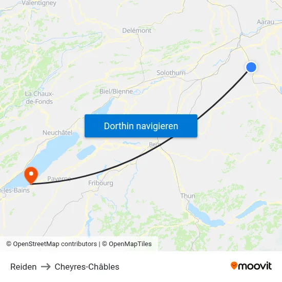 Reiden to Cheyres-Châbles map