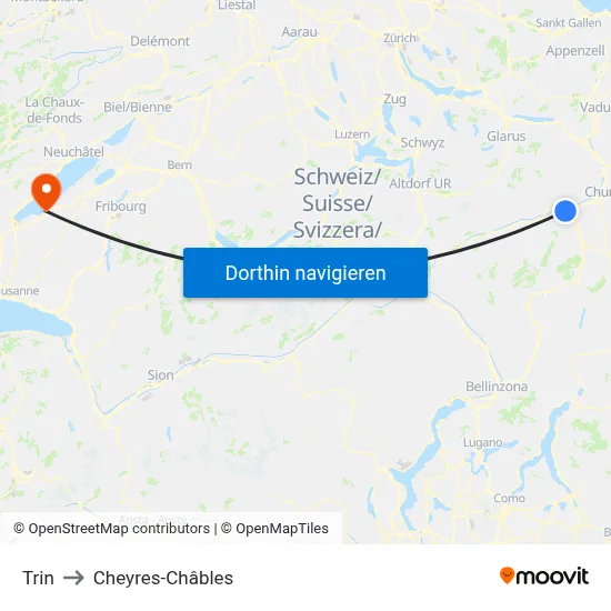 Trin to Cheyres-Châbles map