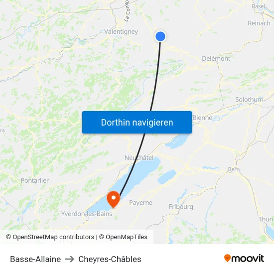 Basse-Allaine to Cheyres-Châbles map